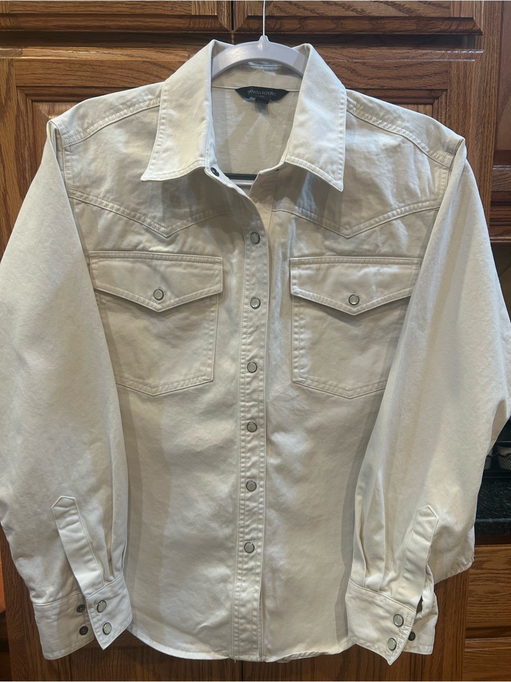 Banana Republic Cream/Tan Shirt with Black Label